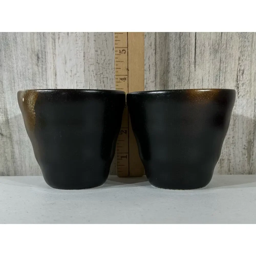 Japanese Ceramic Tea Cups Yunomi Set Two Pair Coffee Brown Beige‎ Mug Vintage